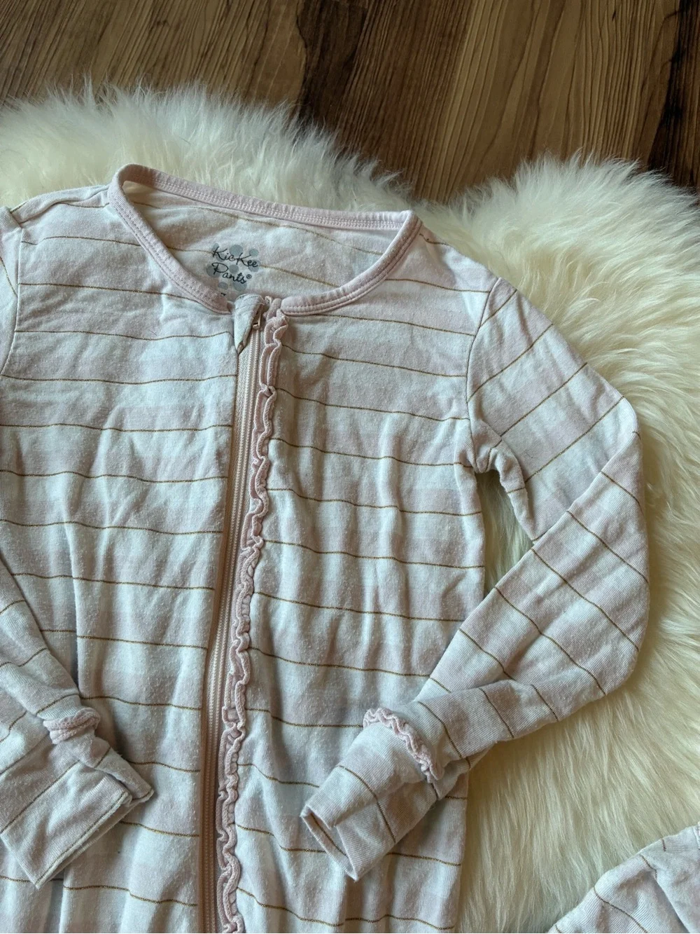 Kickee Pants Pink White Striped Ruffle Long Sleeve Pajama Jumper • Size 4T